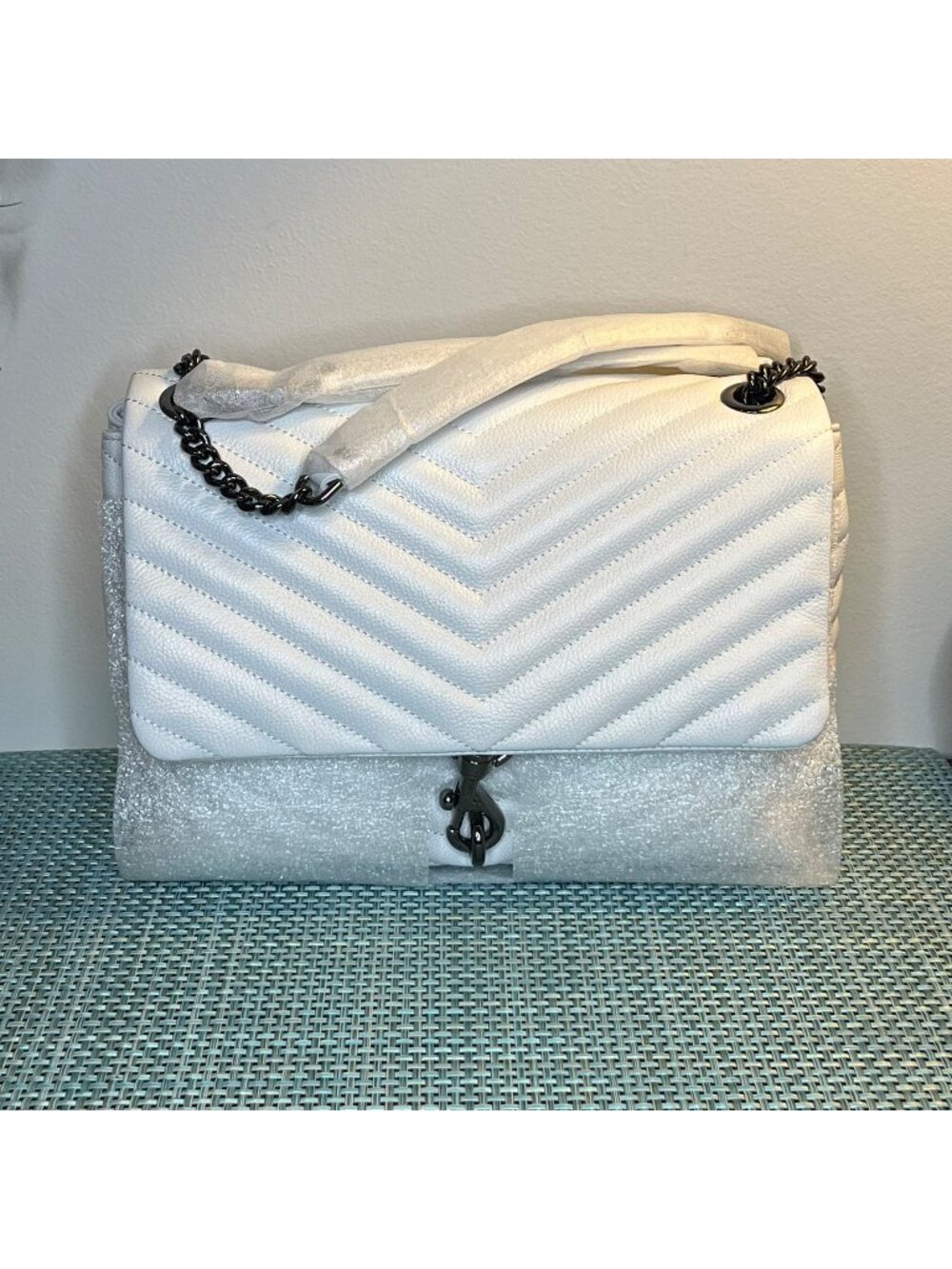 NWT Rebecca Minkoff Edie Flap Shoulder Bag Leather Optic White Gunmetal Hardware